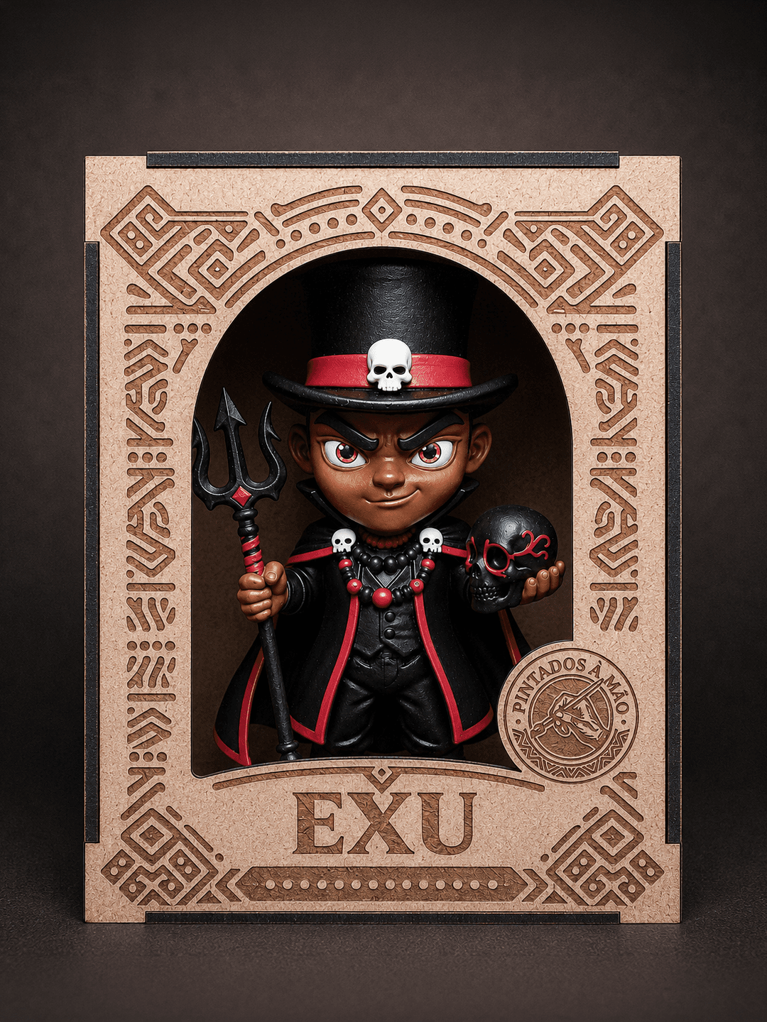 Estátua de Exu dentro da caixa personalizada