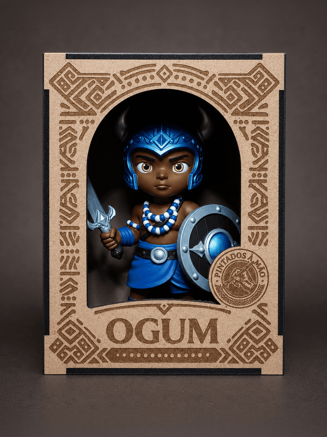 Estátua de Ogum dentro da caixa personalizada