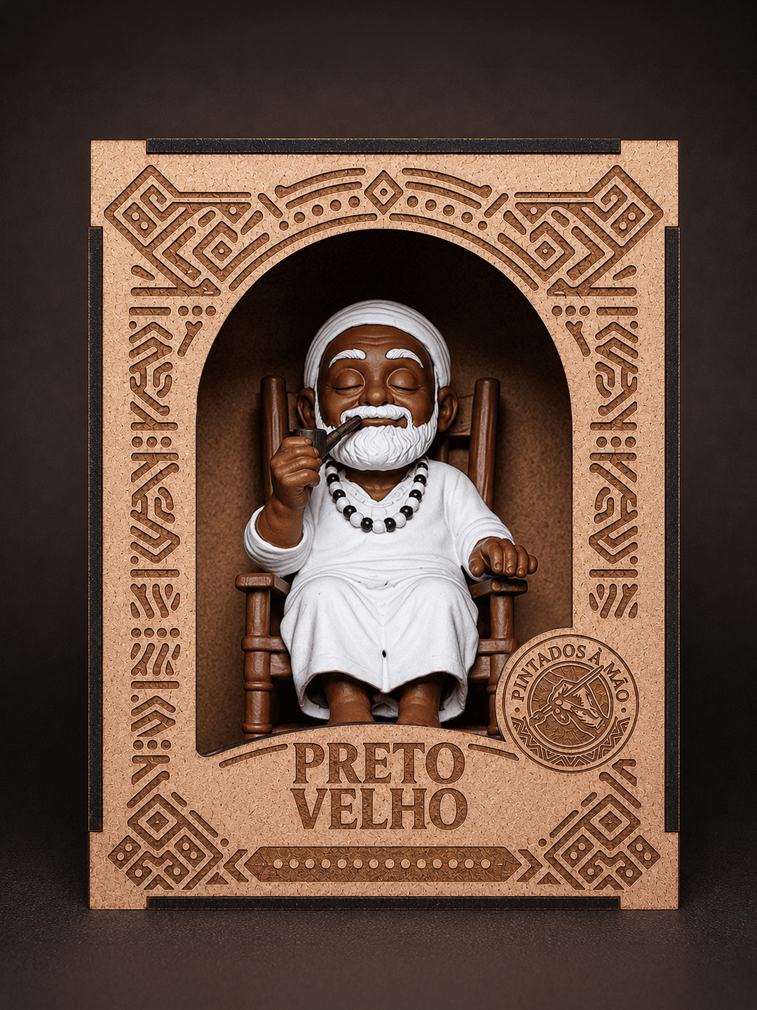 Estátua de Preto Velho dentro da caixa personalizada