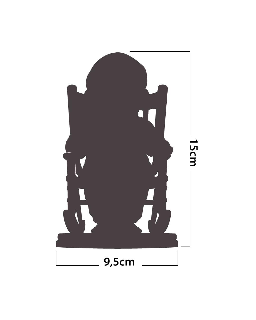 Medidas da estátua de Preto Velho: 15 cm de altura por 9,5 cm de largura