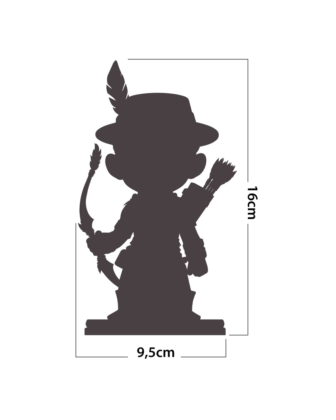 Medidas da estátua de Oxóssi: 16 cm de altura por 9,5 cm de largura