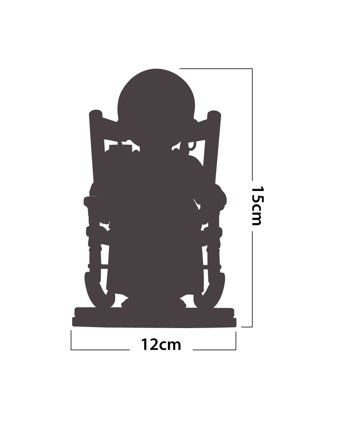 Medidas da estátua de Preta Velha: 15 cm de altura por 12 cm de largura